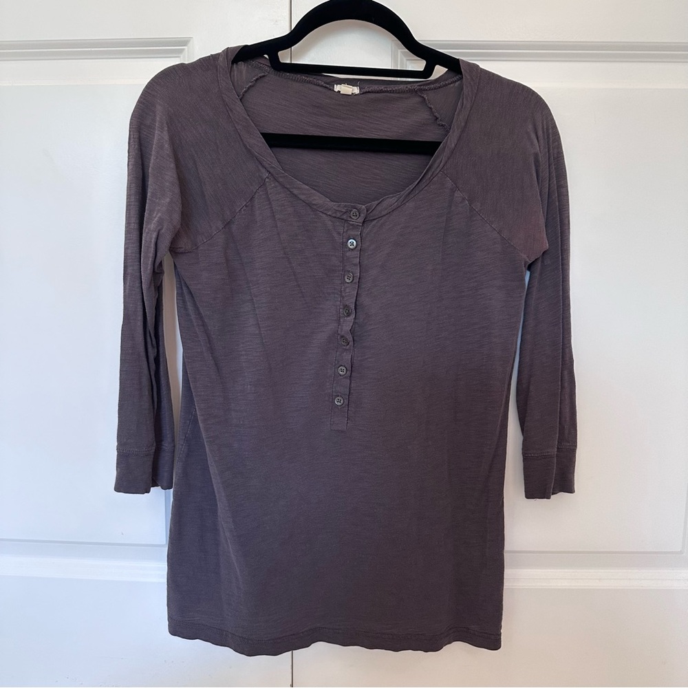 Vintage Style Women's J.Crew Dark Gray 3/4 Sleeve Henley Top
